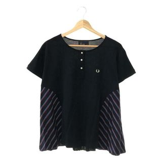 フレッドペリー(FRED PERRY)のFRED PERRY / フレッドペリー | ストライプ プリーツ切替 ヘンリーネック Tシャツ | 10 | ネイビー | レディース(Tシャツ(半袖/袖なし))