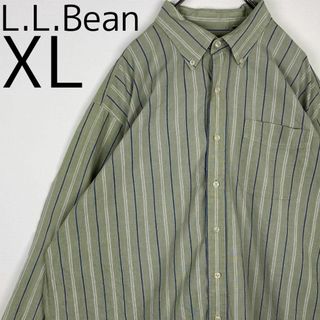 エルエルビーン L.L.Bean ストライプシャツ グリーン 緑 香港製(Tシャツ/カットソー(半袖/袖なし))