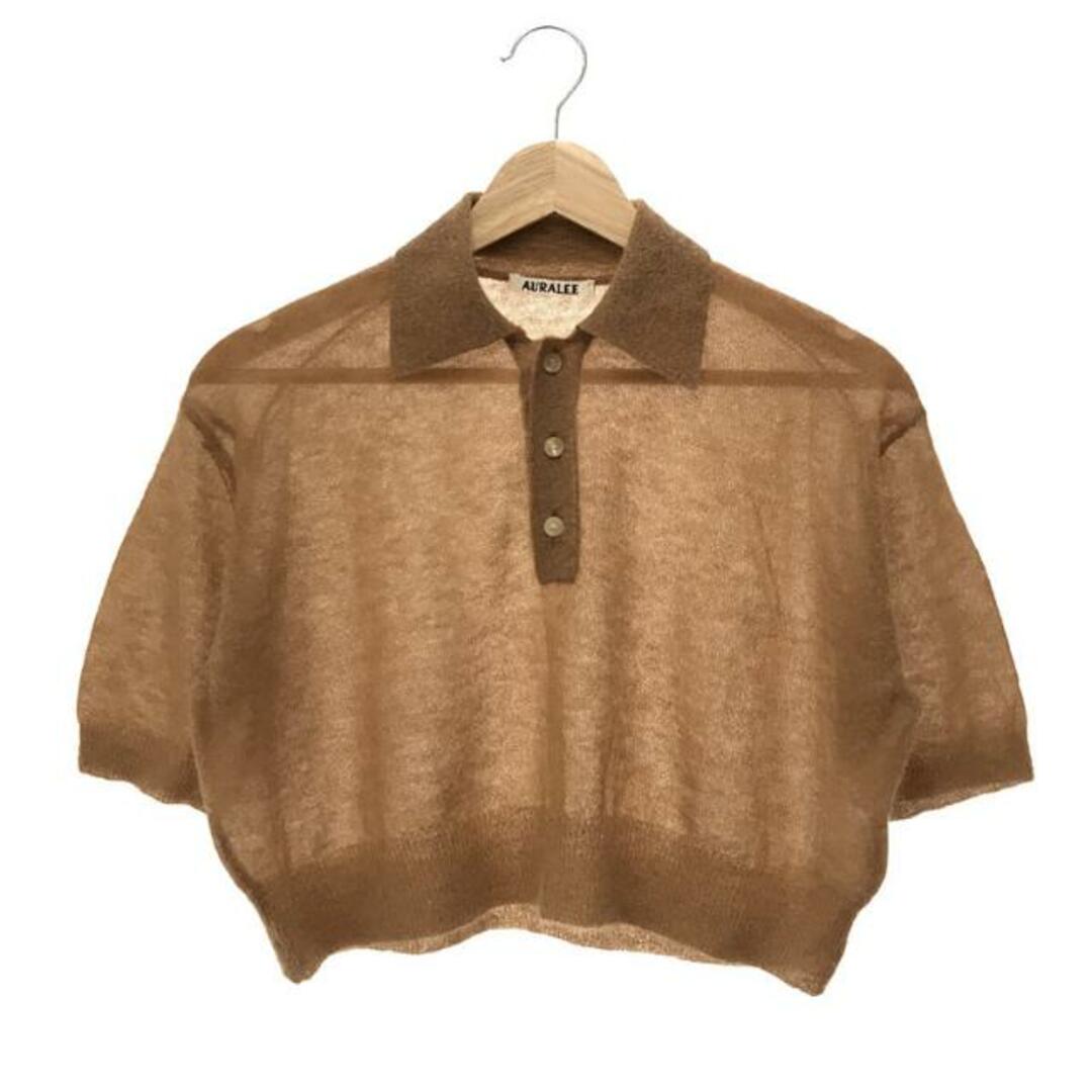 【美品】  AURALEE / オーラリー | 2023SS | KID MOHAIR SHEER KNIT SHORT POLO ポロシャツ | 1 | CAMEL | レディース