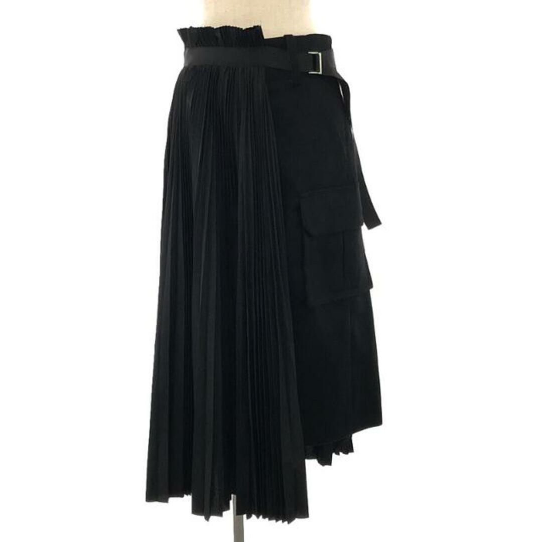 美品 2022AW Sacai サカイ Wool Melton Skirt  ウールメルトンスカート 2/ブラック 黒 プリーツ付き 巻き ラップ【2400013401661】