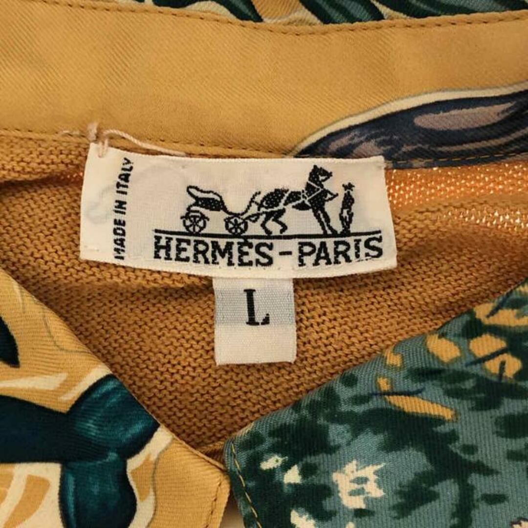 HERMES / エルメス | ヴィンテージ シルク ニット切替 プリント ポロシャツ | L | ブラウン | レディース