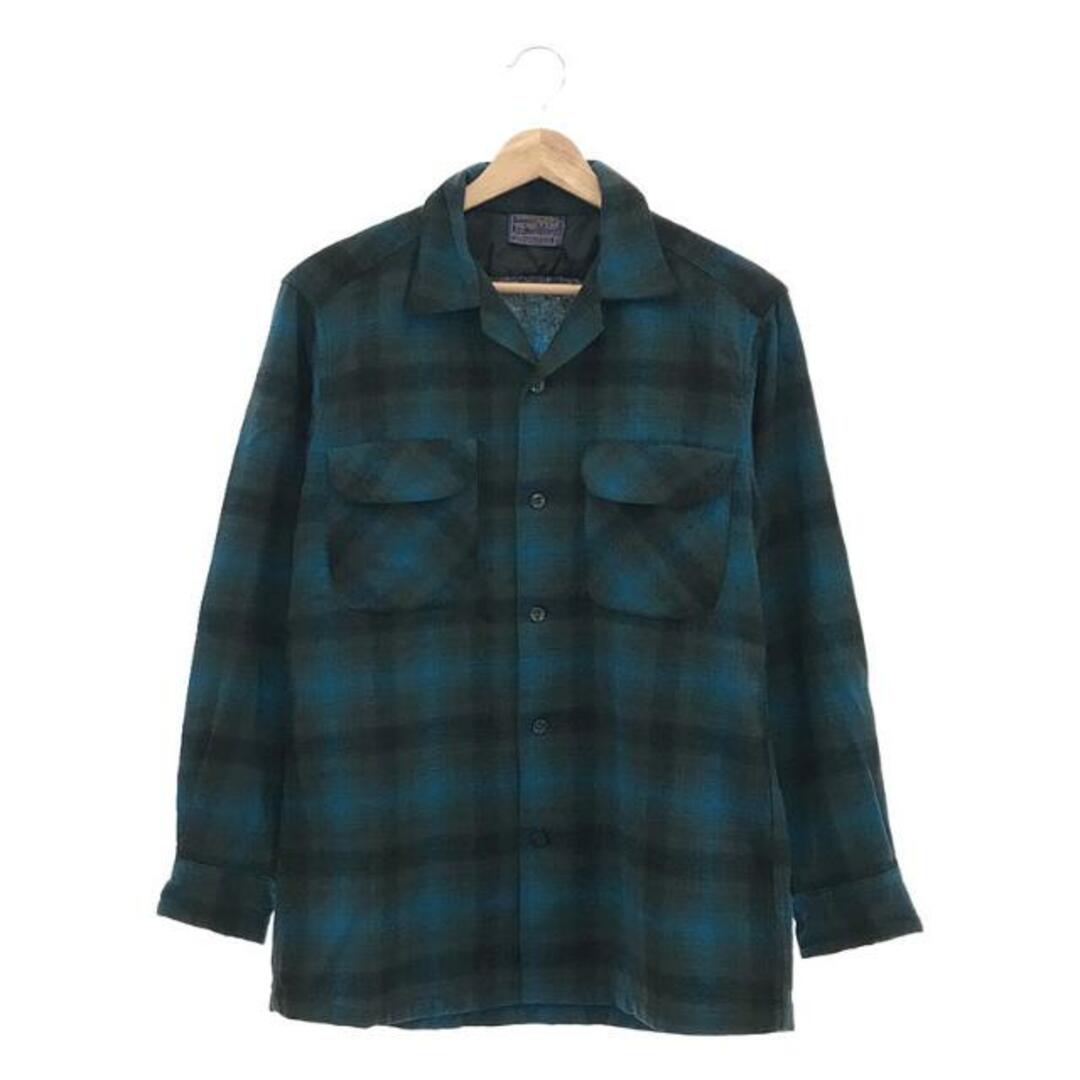 PENDLETON / ペンドルトン | 1950s～ vintage オンブレチェック ウール オープンカラーシャツ | S | ブルー/ブラック  | メンズ | フリマアプリ ラクマ