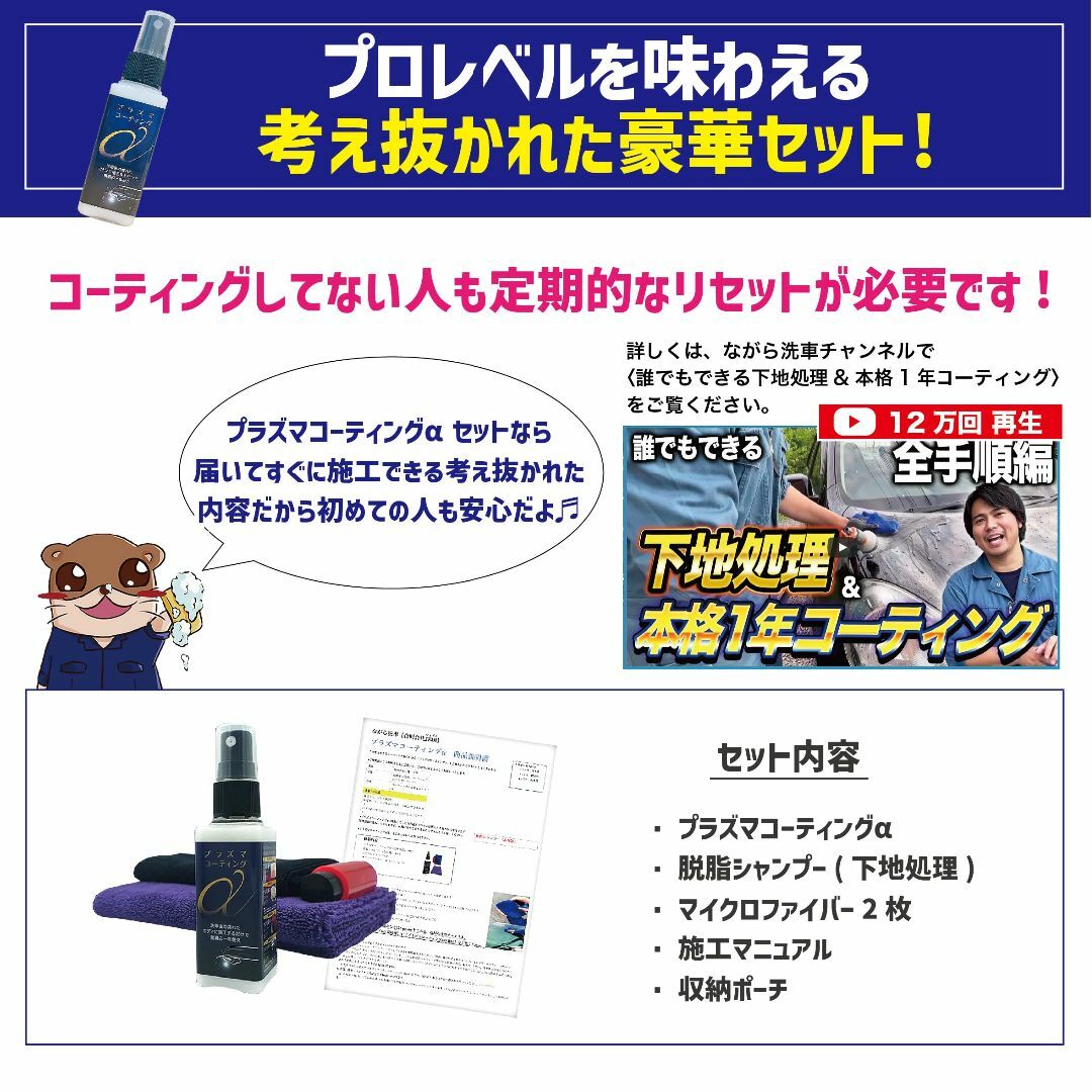 ながら洗車】プラズマコーティングα 『 電撃走る。防汚性 』脱脂20ml ポー