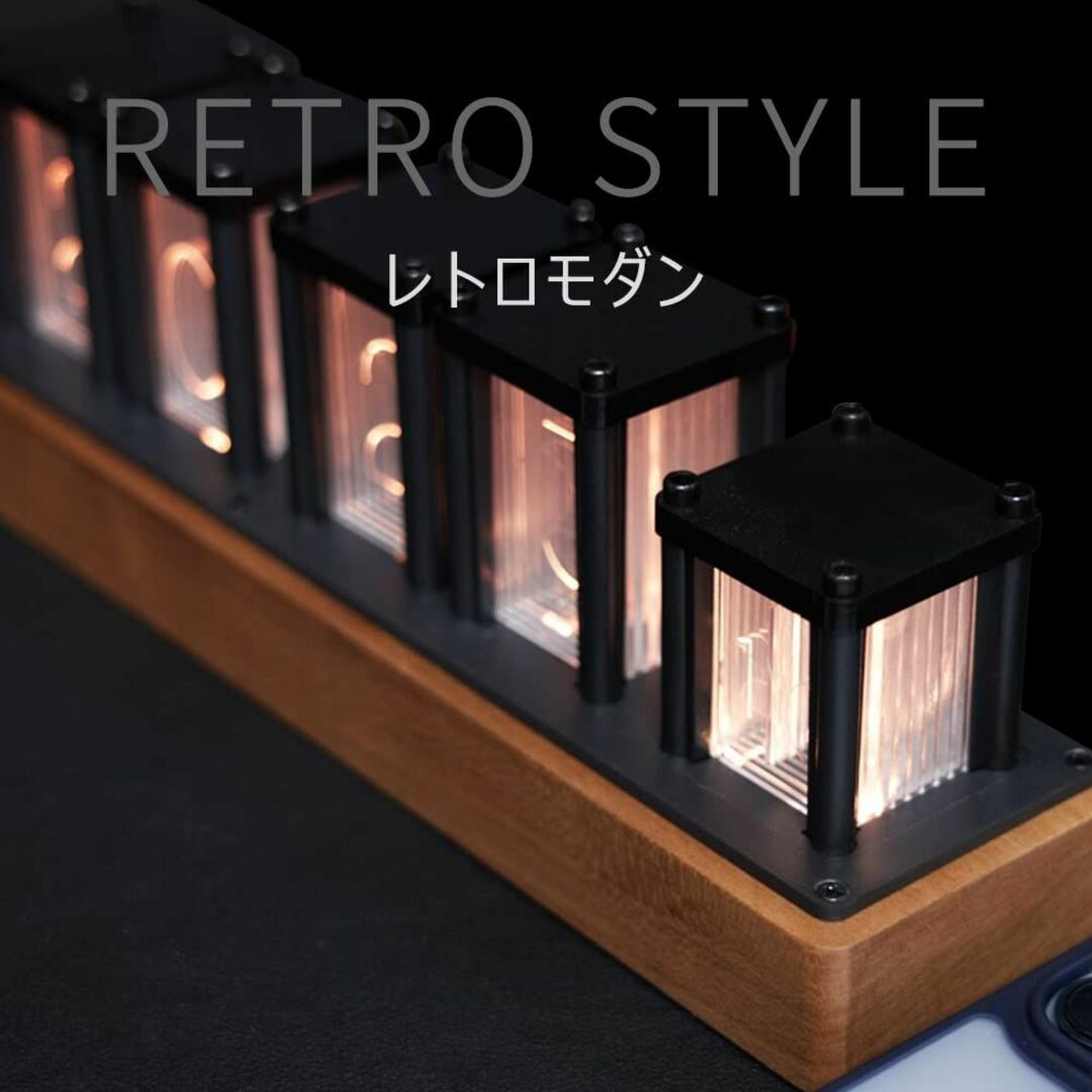 ☆新着商品☆ニキシー管風置き時計 レトロモダン木製クロック 1600万色