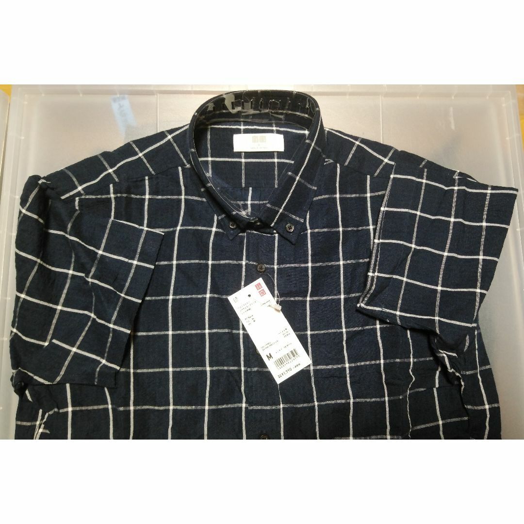 UNIQLO(ユニクロ)のUNIQLO リネンコットンシアサッカーチェックシャツ　サイズ：Ｍ　未着用 メンズのトップス(シャツ)の商品写真