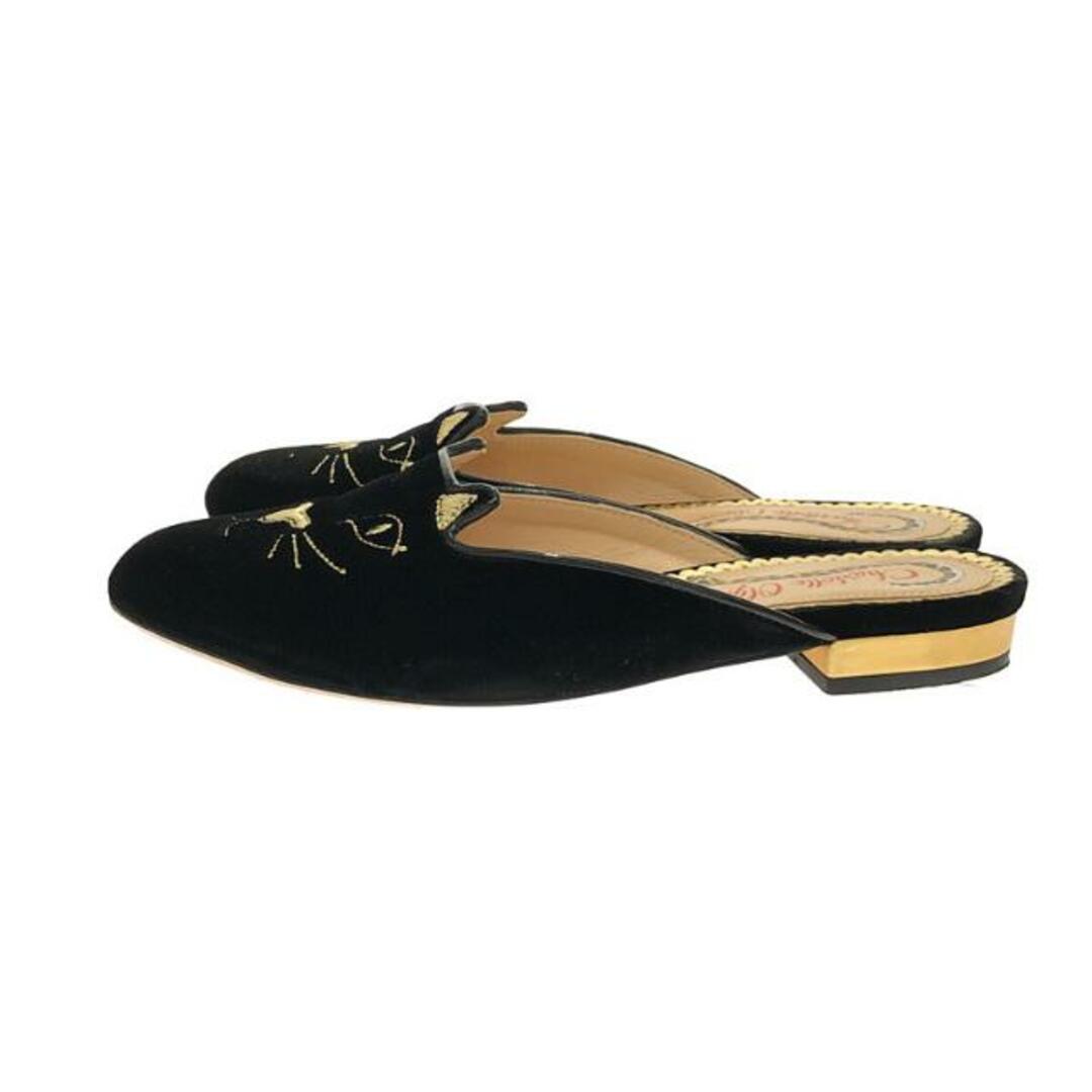 Charlotte Olympia / シャーロットオリンピア | Gold Velvet Kitty Flat Mules ミュール パンプス | 34 | Black | レディース レディースの靴/シューズ(サンダル)の商品写真