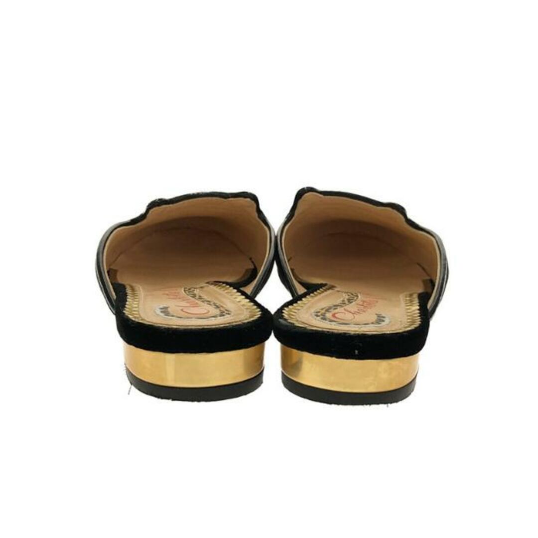 Charlotte Olympia / シャーロットオリンピア | Gold Velvet Kitty Flat Mules ミュール パンプス | 34 | Black | レディース レディースの靴/シューズ(サンダル)の商品写真