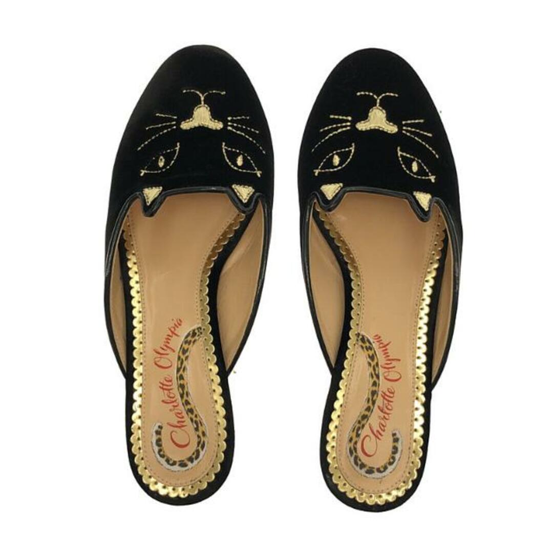 Charlotte Olympia / シャーロットオリンピア | Gold Velvet Kitty Flat Mules ミュール パンプス | 34 | Black | レディース レディースの靴/シューズ(サンダル)の商品写真