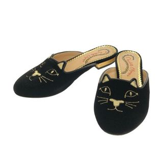 Charlotte Olympia / シャーロットオリンピア | Gold Velvet Kitty Flat Mules ミュール パンプス | 34 | Black | レディース(サンダル)