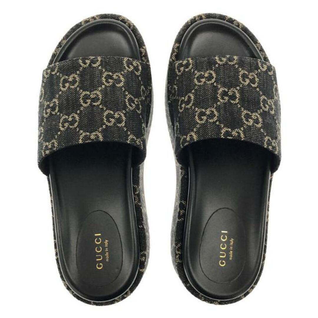 Gucci(グッチ)の【美品】  GUCCI / グッチ | モノグラム プラットフォーム スライド サンダル | 37 1/2 | ブラック | レディース レディースの靴/シューズ(サンダル)の商品写真