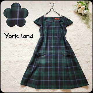 ヨークランド(Yorkland)のヨークランド●希少！大きいサイズ♪サイドベルト付タータンチェック柄半袖ワンピース(ひざ丈ワンピース)