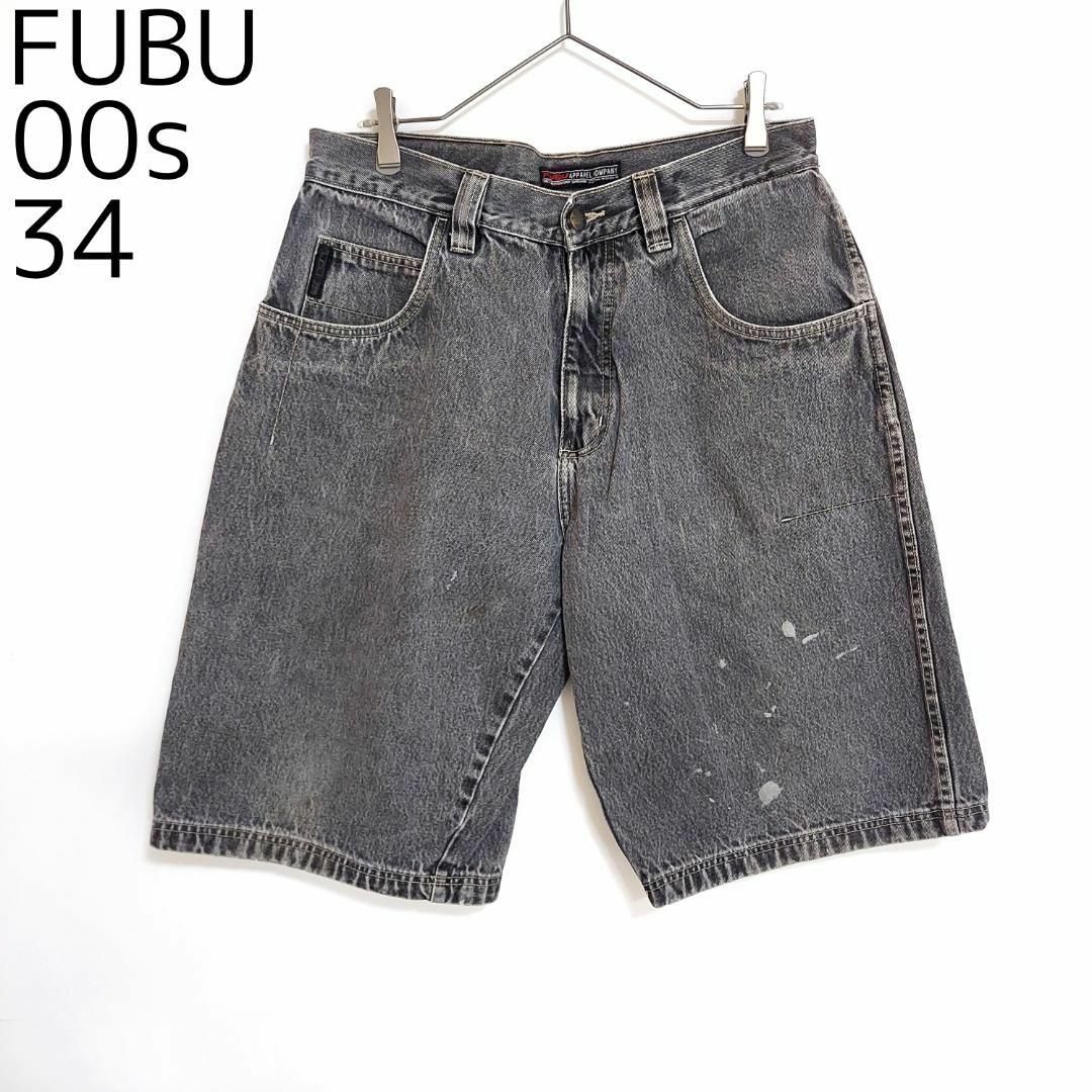 FUBU - フブ FUBU 00s W34 ブラックデニムショートパンツ 色落ちグレー