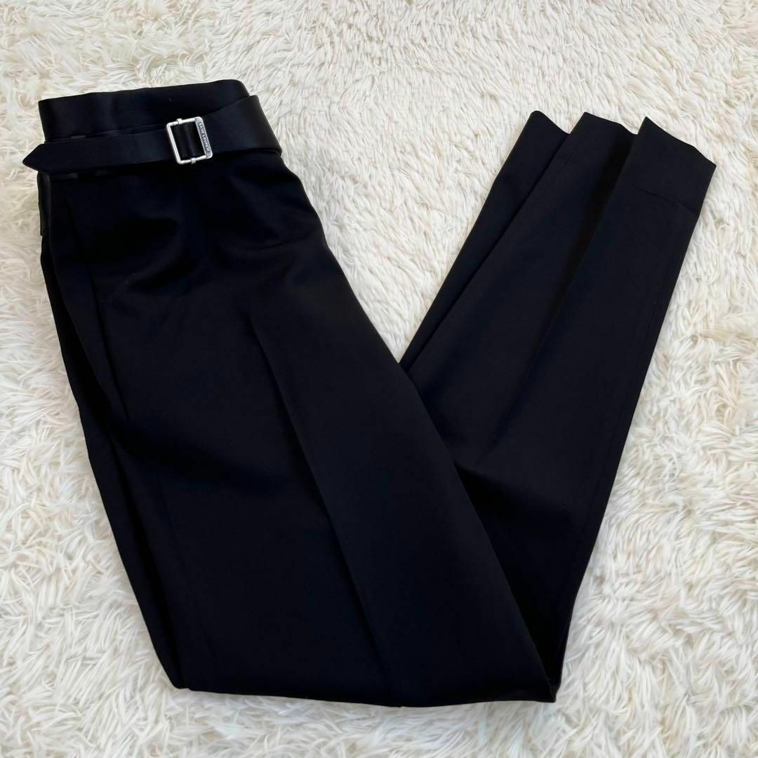 【美品】サンローラン パリ　スラックス　パンツ　ベルテッド　ロゴ金具　ブラック