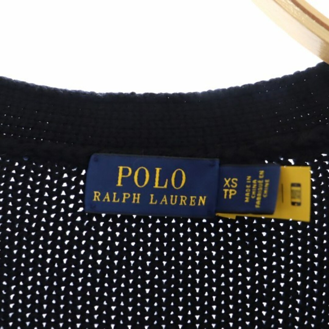 POLO RALPH LAUREN(ポロラルフローレン)のポロ ラルフローレン ロゴワッペン装飾カーディガン ニット 長袖 XS 濃紺 黄 レディースのトップス(カーディガン)の商品写真