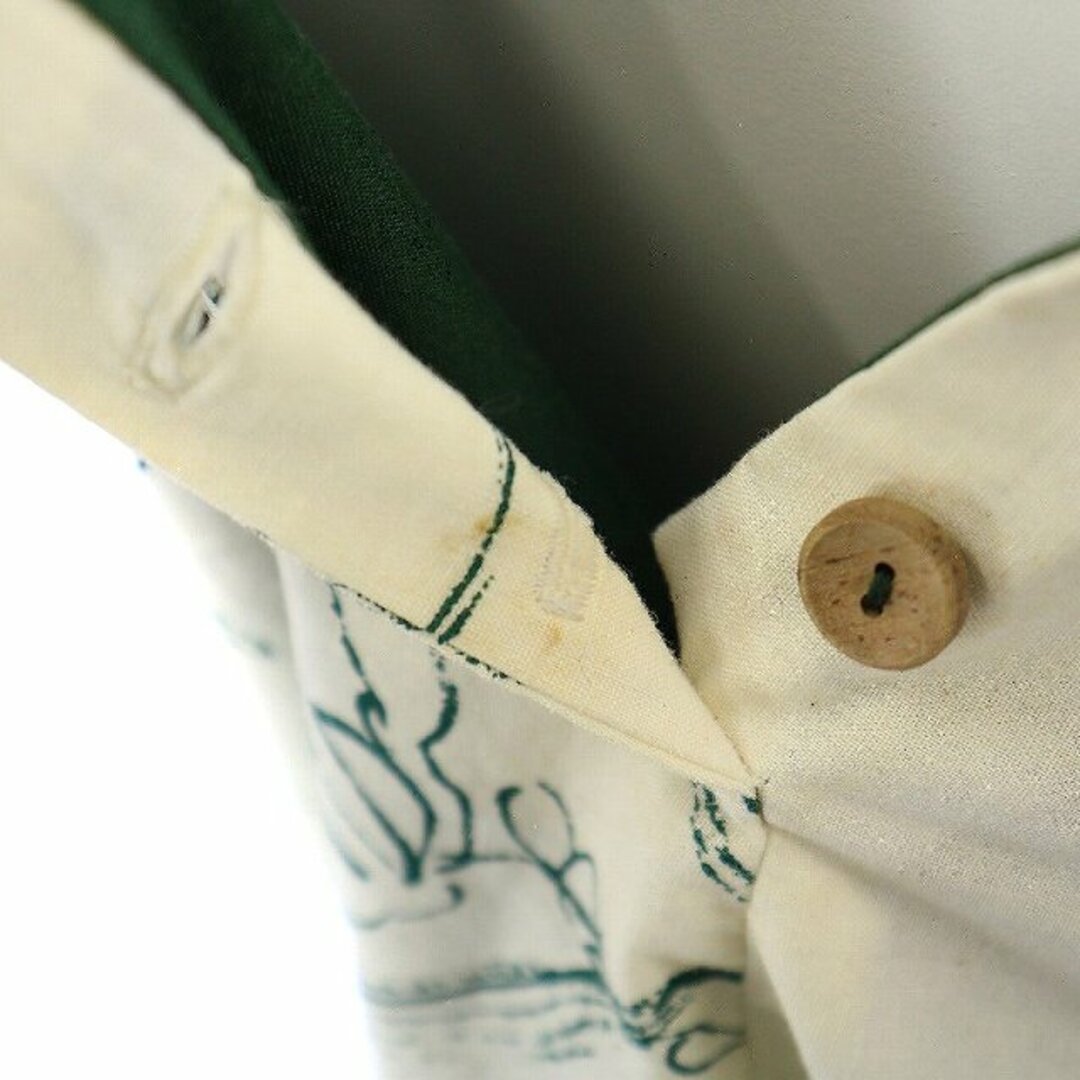 パラスパレス フレアスカート ひざ丈 サイドボタン 総柄 3 L 白 緑