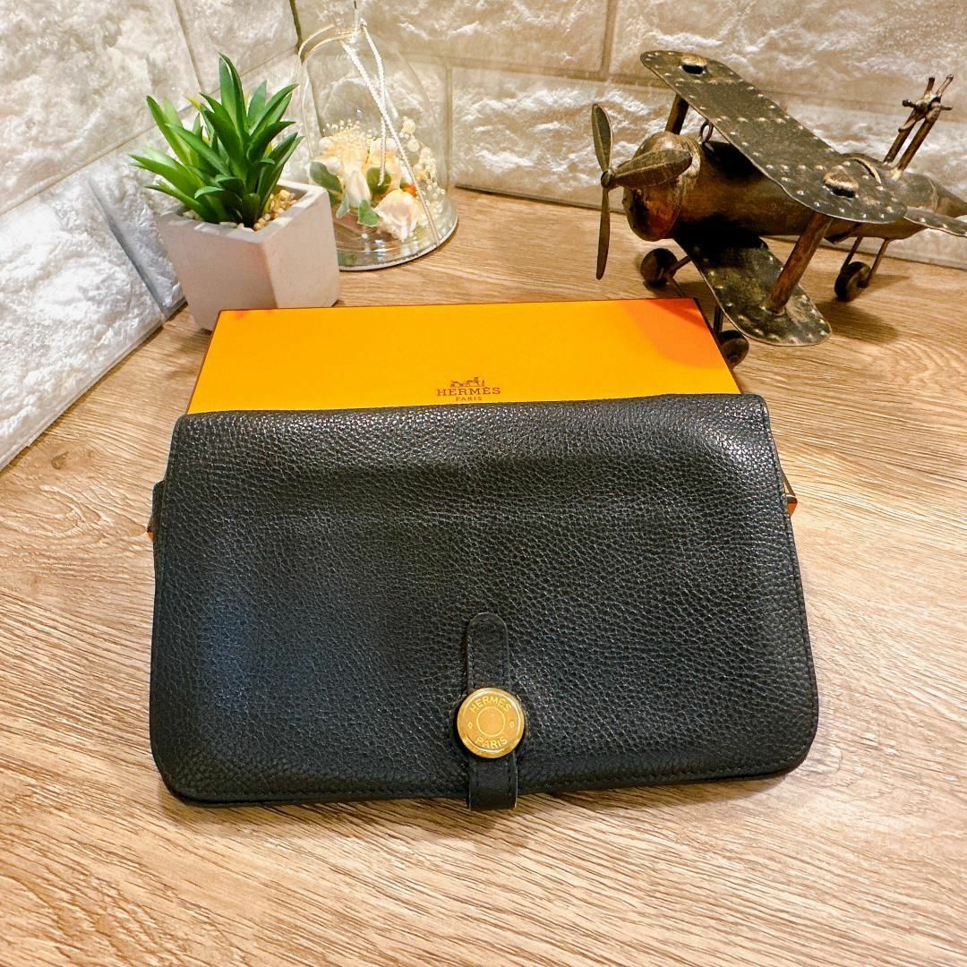 HERMES エルメス L 刻印 ドゴン GM 長財布 ウォレット ブラック