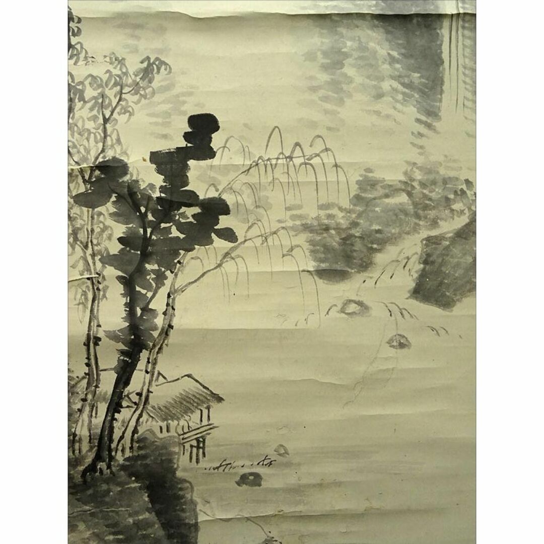 掛軸 中西耕石『水墨山水図』南画家 紙本 肉筆 掛け軸 a071320の 掛軸 中西耕石『水墨山水図』南画家 紙本 肉筆 掛け軸 a071320の