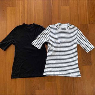 ユニクロ(UNIQLO)のアイビー様専用★UNIQLO ユニクロ★リブハイネックT  5分袖  2枚セット(Tシャツ(半袖/袖なし))