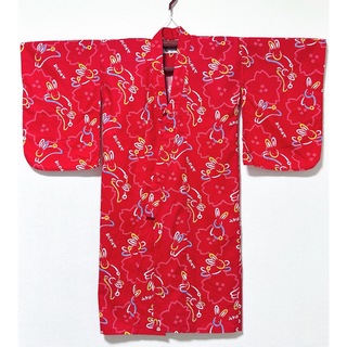 ミキハウス 浴衣 110〜120 赤 レッド うさぎ 桜 レトロ 日本製
