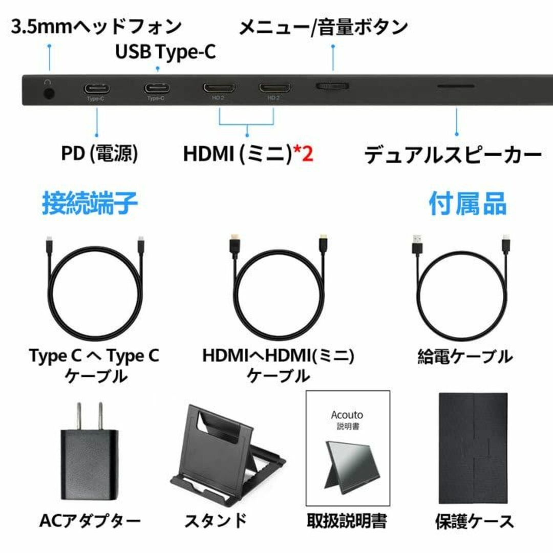 Acouto XC17 モバイルモニター 17.3インチ 疲れ目軽減青色光源を低