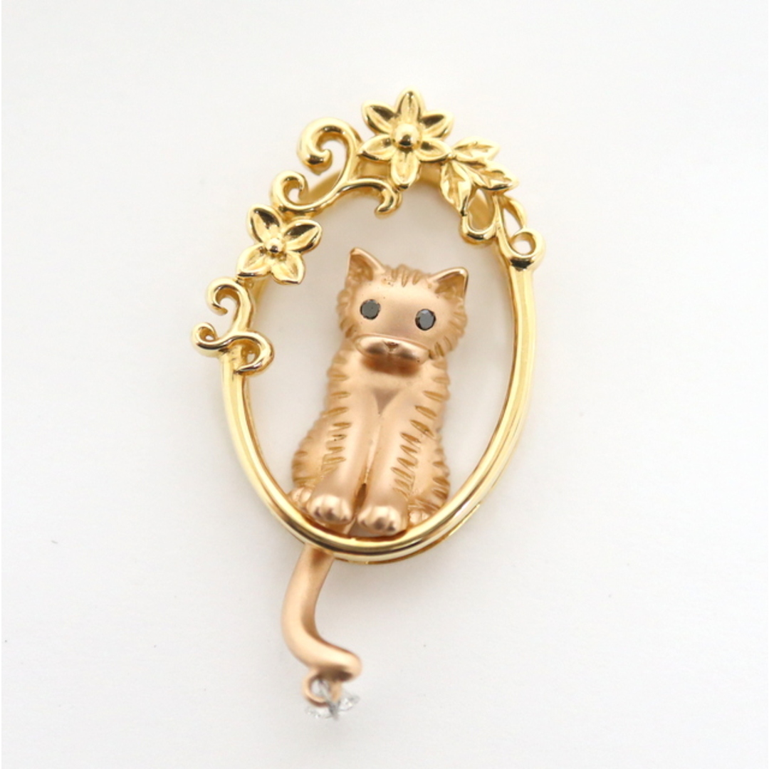 Jewelry】K18YG×K18PG 猫モチーフ ダイヤモンド ペンダント トップ D