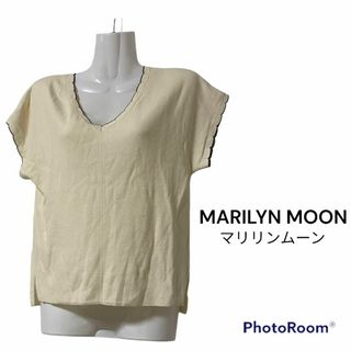 マリリンムーン(MARILYN MOON)のMARILYNMOON マリリンムーン　フリル　半袖　ニット　ホワイト　Vネック(Tシャツ(半袖/袖なし))