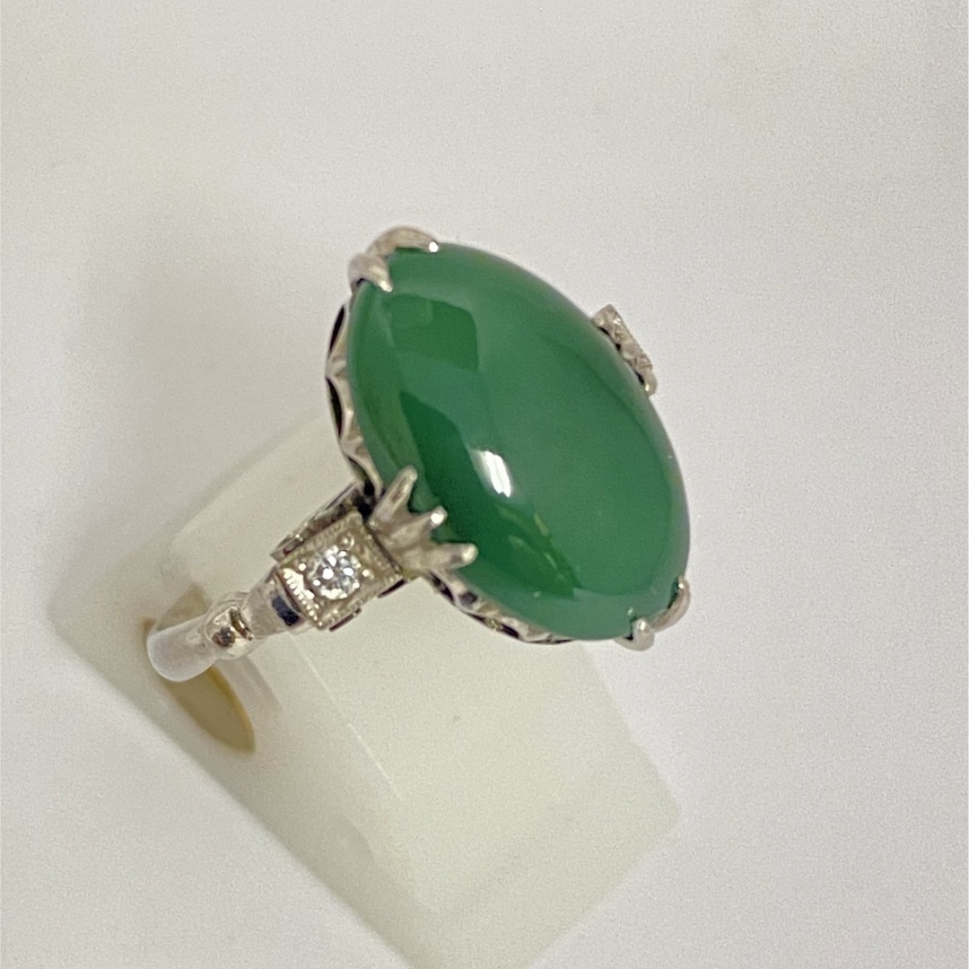 美品 プラチナ 上質 翡翠 ヒスイ ダイヤリング 指輪 レディース-