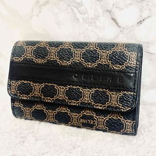 美品★CELINE★ キーケース マカダム Ｃロゴ ブラック キャメル 箱付き