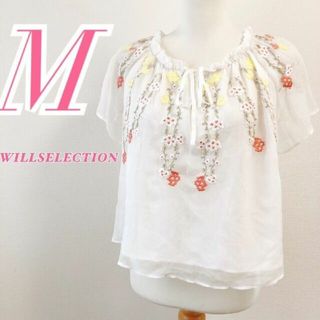 ウィルセレクション(WILLSELECTION)のWILLSELECTION ウィルセレクション M 半袖ブラウス 刺繍 ホワイト(シャツ/ブラウス(半袖/袖なし))