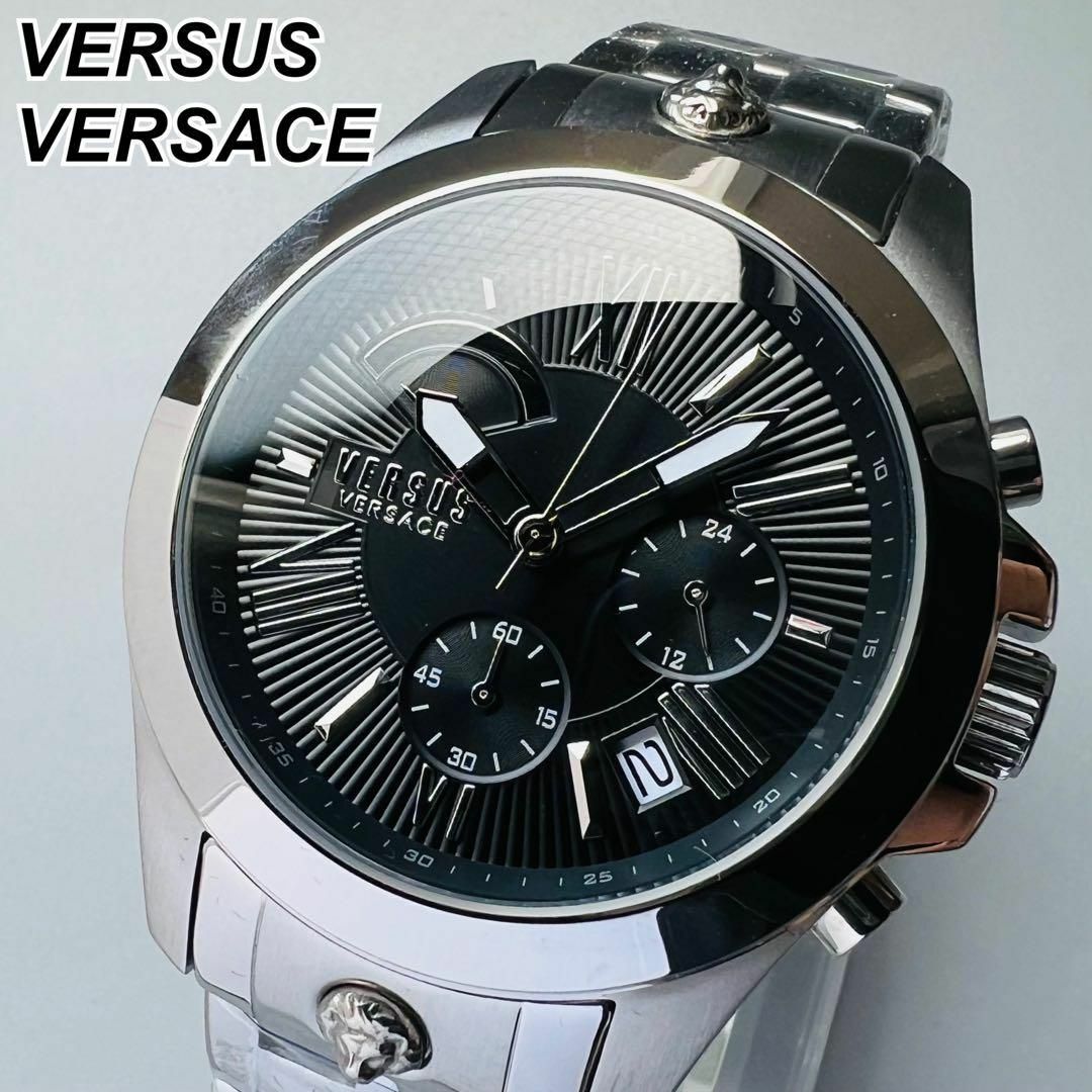 新品 VERSUS VERSACE ロゴウォッチ 腕時計 ロゴドン 黒 グレー