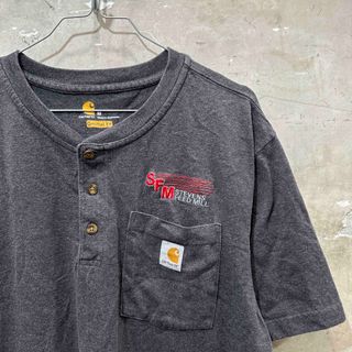 カーハート(carhartt)のUSA古着カーハート ヘンリーネックTシャツ 企業物 M ビッグサイズ(Tシャツ/カットソー(半袖/袖なし))