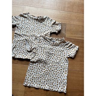 エイチアンドエム(H&M)の1回着用のみ　H&M Baby ブラウンハートTシャツ２枚セット 1.5Y-2Y(Ｔシャツ)