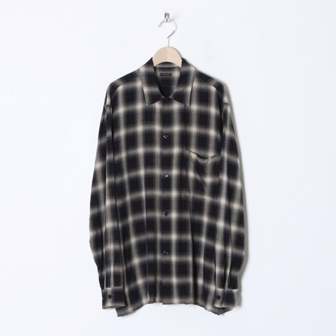 【美品】COMOLI レーヨンチェック オープンカラーシャツ size 3メンズ