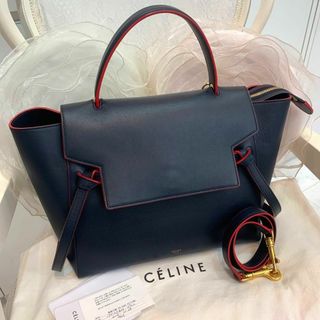 ☆美品☆CELINE ベルトバッグ ミニ 2WAYバッグ ネイビーxレッド