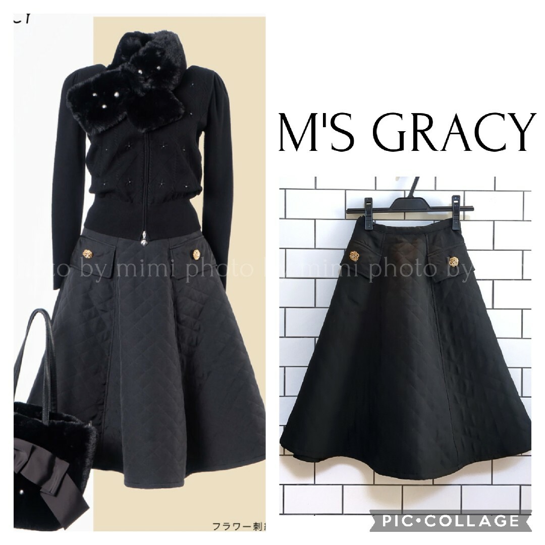 M'S GRACY*WEB掲載*お花ボタンキルティングスカート