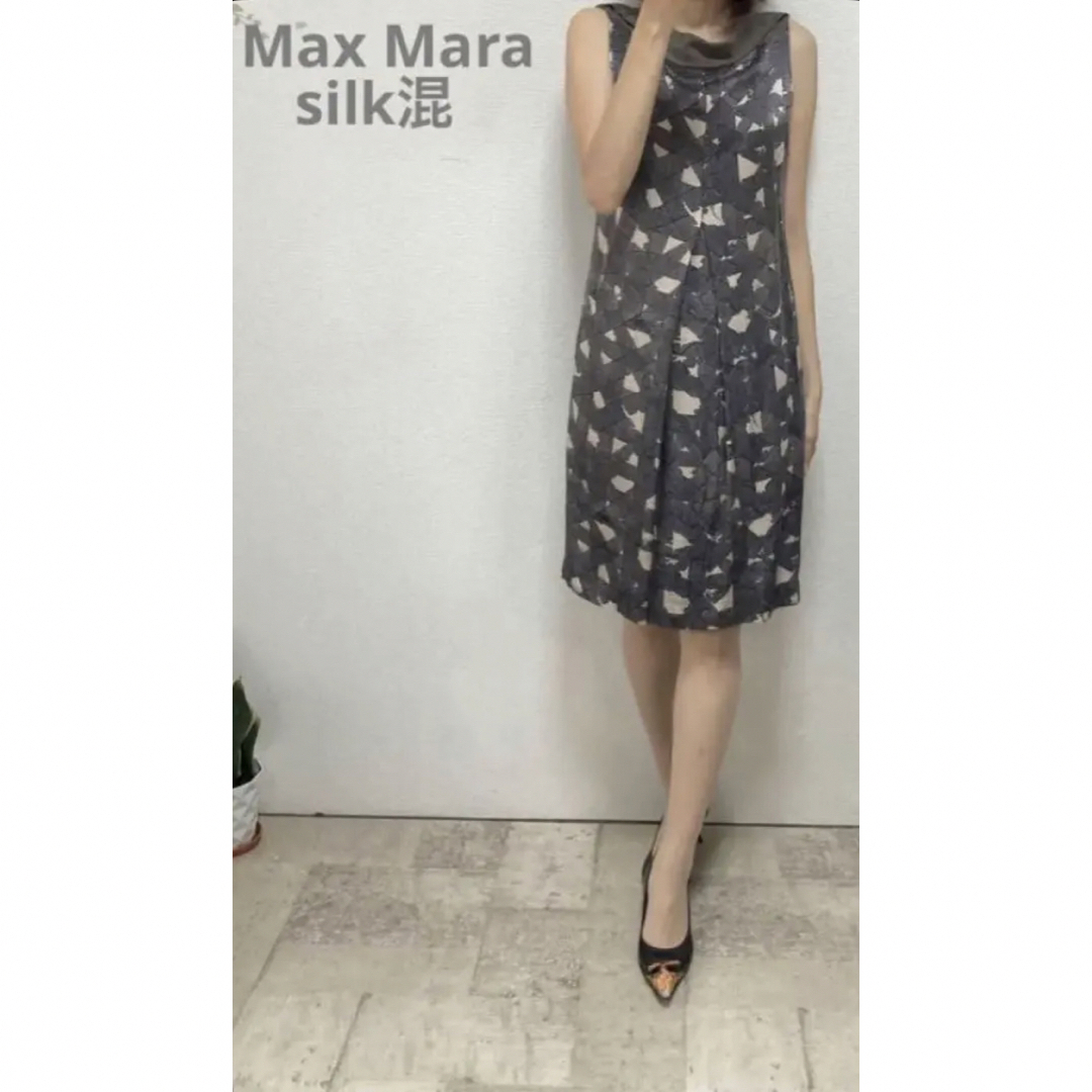 Max Mara - マックスマーラ 異素材襟付きシルク混総柄サテンワンピース ...