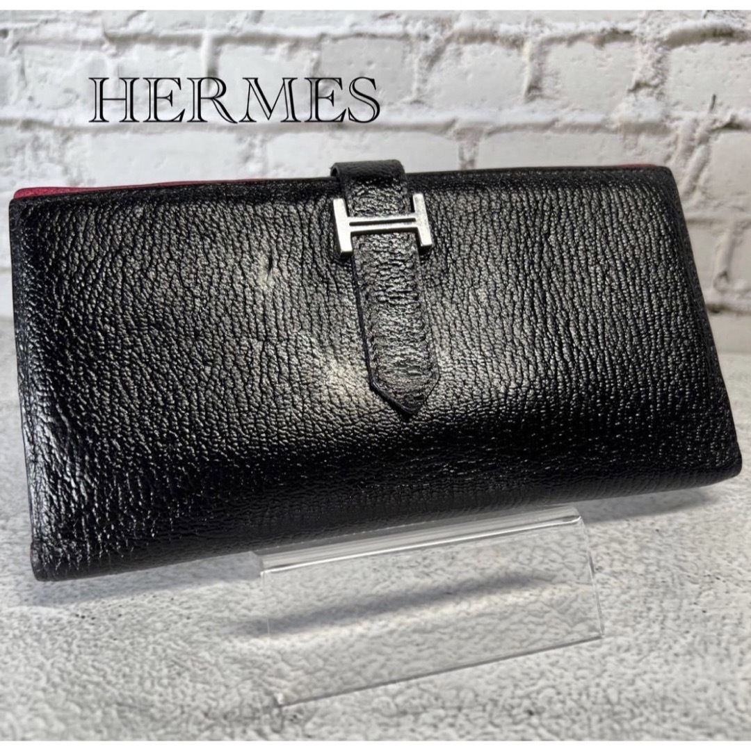 エルメス HERMES 長財布 べアンスフレ ツートン ブラック ピンク | フリマアプリ ラクマ