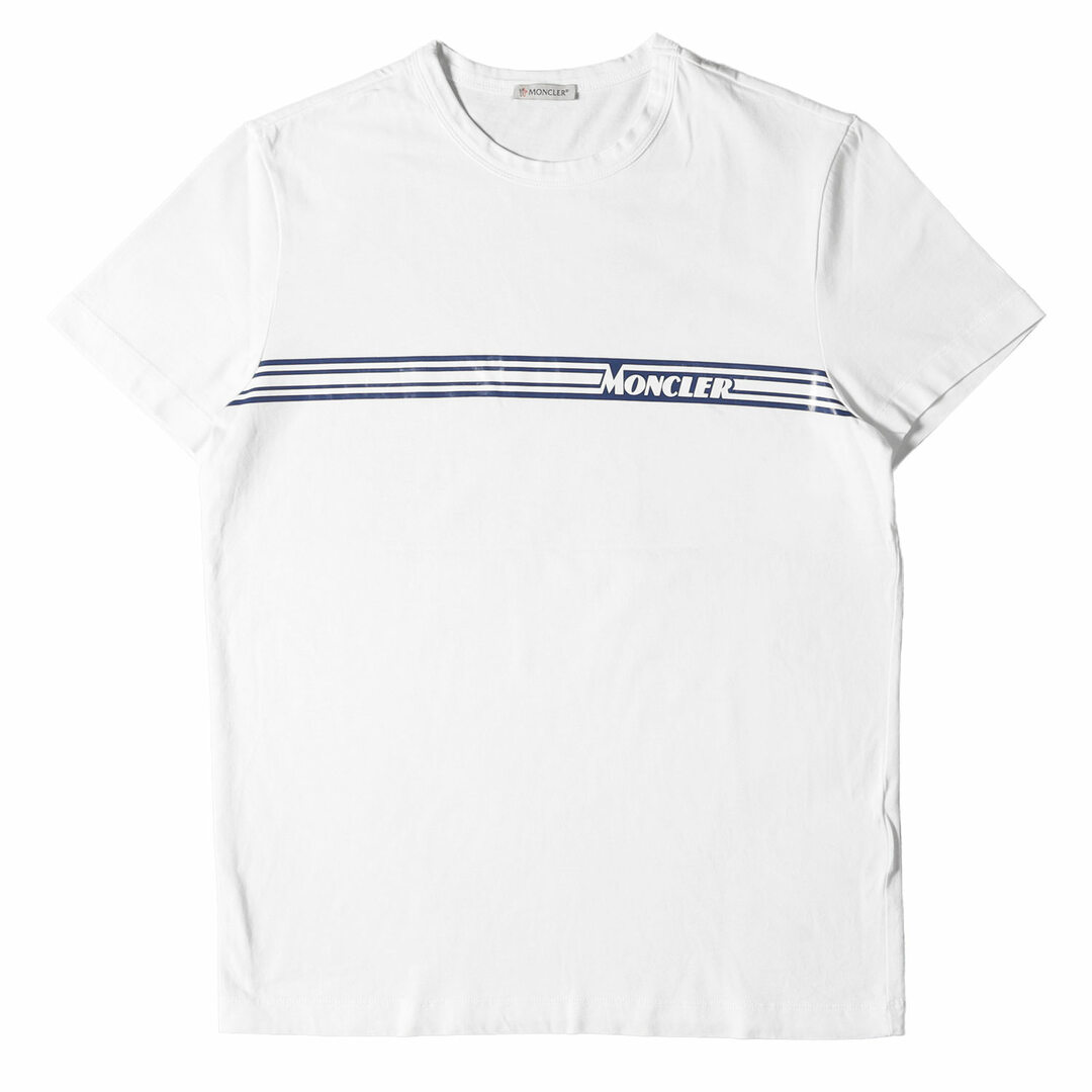 MONCLER MONCLER モンクレール Tシャツ サイズ:M 20SS ラインロゴ クルーネック Tシャツ MAGLIA T-SHIRT F10918C70710 8390T ホワイト 白 トップス カットソー 半袖 【メンズ】【中古】の通販 by ブランド古着のBEEGLE by BooBee ラクマ店|モンクレールならラクマ モンクレール ネックラインロゴTシャツ