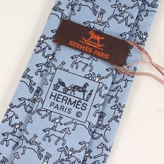 HERMES エルメス 乗馬 柄 コットン ネクタイ 近年モデル ライトブルー フランス製 ブランド フォーマル ビジネス オフィス カジュアル【メンズ】