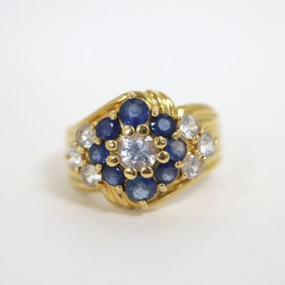 【Jewelry】K18YG デザインリング サファイア イエローゴールド S:1.00ct WS:1.00ct 13.0号 6.3g/hm08528ik