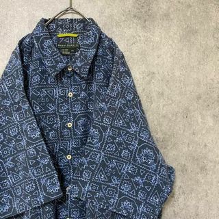 00S 半袖　柄シャツ　綿　USA製　メンズ2XL 　個性派　奇抜