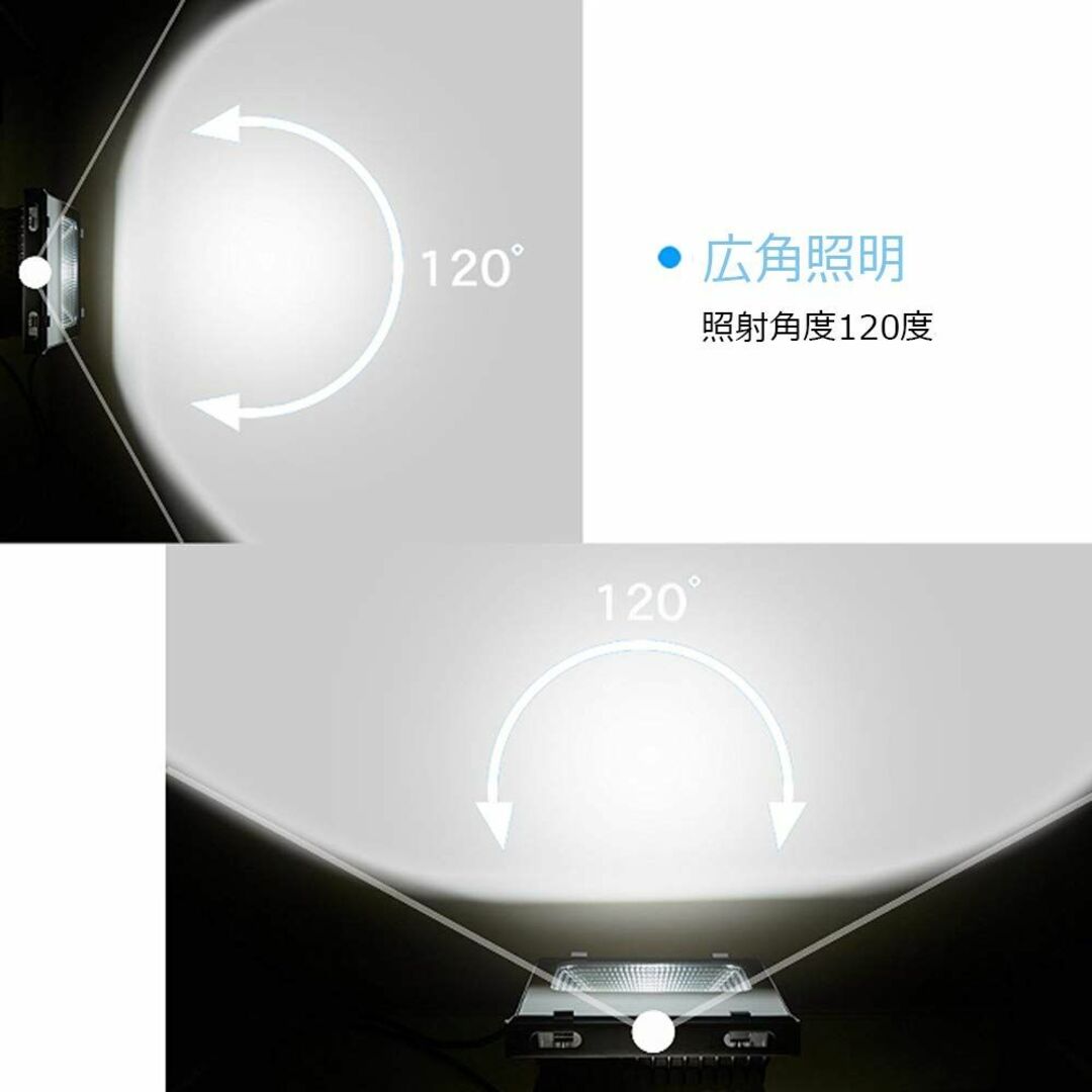 薄型 軽量 大光量 LED投光器 100W 10000LM AC85~265V 強化ガラスカバー 高防水性 PSE認証済3m配線コード付(黒 - 4