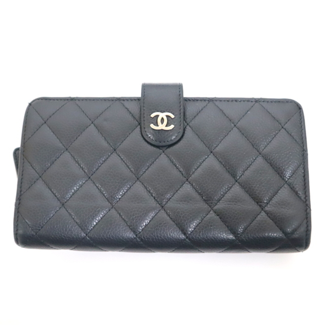 【CHANEL】シャネル マトラッセ 二つ折り長財布 ココマーク キャビアスキン ブラック×ゴールド金具 A68776/tm06270md