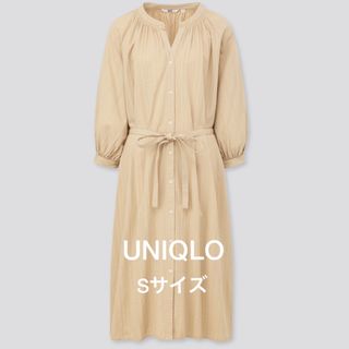 ユニクロ(UNIQLO)の【UNIQLO】コットンドビーペザントワンピース七分袖　Sサイズ(ロングワンピース/マキシワンピース)