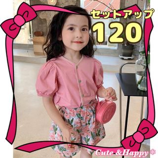 120 セットアップ　ブラウス　花柄　ショートパンツ　子供服　夏服　2点セット(その他)