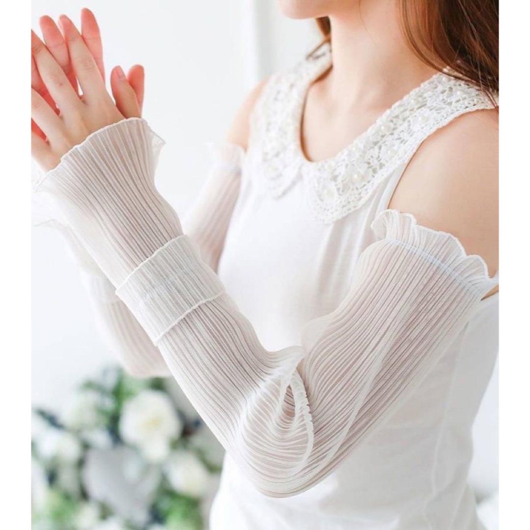 アームカバー 白 レース UVカット手袋 ロング丈 日焼け防止 紫外線対策