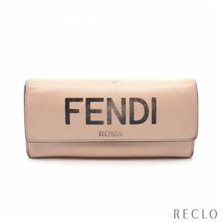 フェンディ(FENDI)のロゴ 二つ折り長財布 レザー ピンクベージュ ブラック(財布)