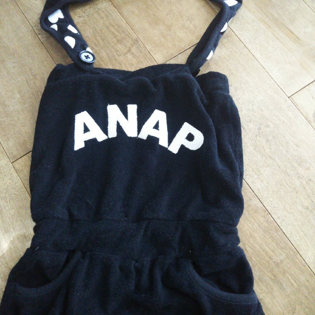 ANAP Kids(アナップキッズ)のANAP くま耳サロペット オーバーオール 120 ブラック キッズ/ベビー/マタニティのキッズ服女の子用(90cm~)(パンツ/スパッツ)の商品写真