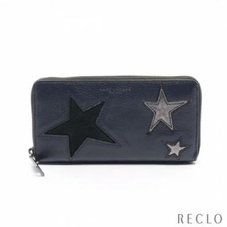 マークジェイコブス(MARC JACOBS)のスター パッチワーク ラウンドファスナー長財布 レザー スエード ネイビー(財布)