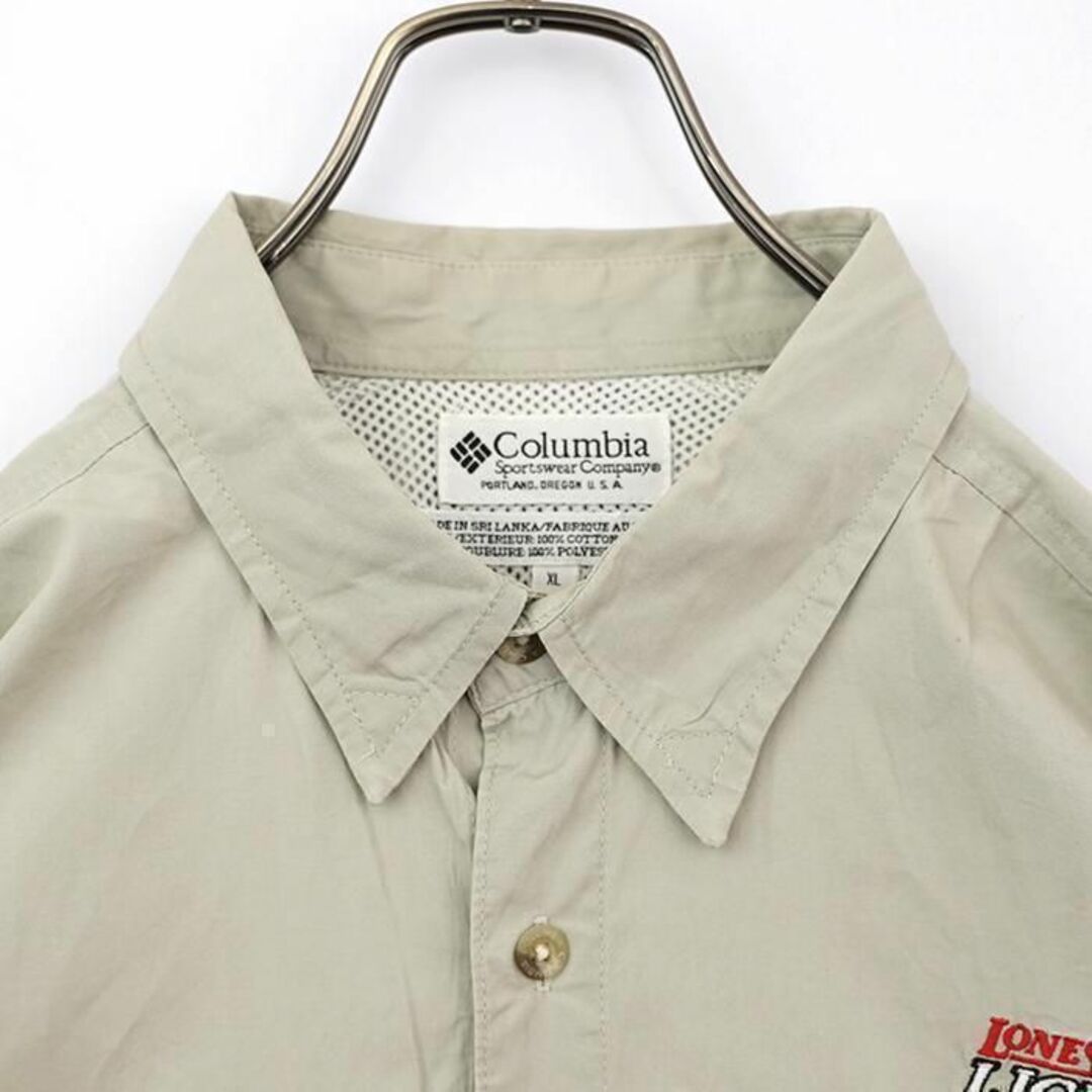 Columbia(コロンビア)の90s コロンビア 企業ロゴ PFG 刺繍フィッシングシャツ XL ベージュ メンズのトップス(Tシャツ/カットソー(半袖/袖なし))の商品写真